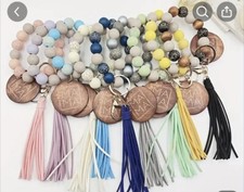 Mama Wristlet Handcrafted Keychain Leopard Wooden Beads With Tassel. New.