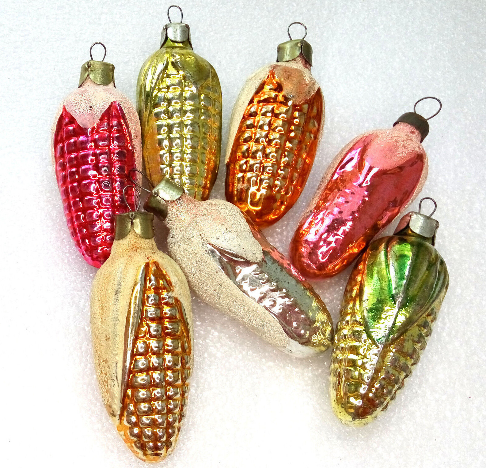 7 Vintage USSR Ukrainian Glass Christmas Ornaments Xmas Decorations