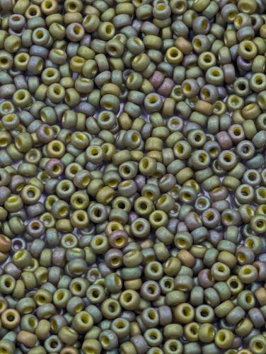 Vintage Glass Seed Beads Japan Light Matte Olive Green Yellow AB 11/0