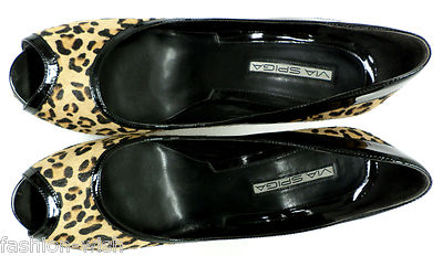 VIA SPIGA Size 9 Leopard Peep Toe Calf Hair Heels Pumps  Via‎ Spiga Leopard Calf Hair Black Leather Lace Up Peep Toe Stiletto Heels 8M main image 0