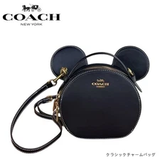 COACH CM194 Disney x Coach Mickey Mouse ear bag black smooth leather double zip