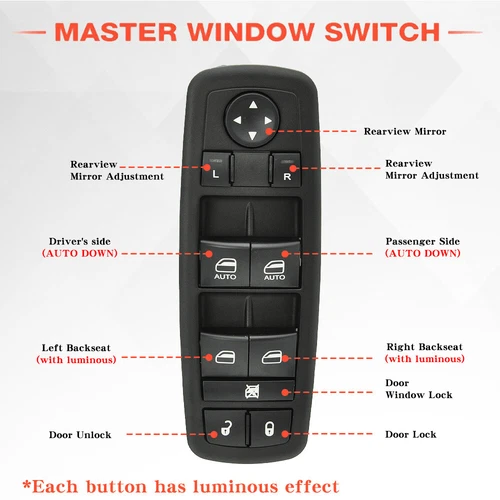 Driver Master Power Window Switch 68110871AA For Dodge Grand Caravan 2012-2019 - Picture 4 of 7