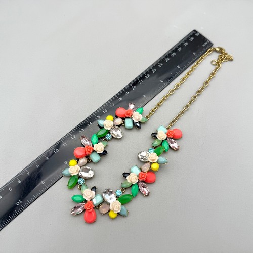 J. Crew Necklace Statement Colorful Beads Crystal Floral Bib Gold Tone Chain 17" - Picture 7 of 7