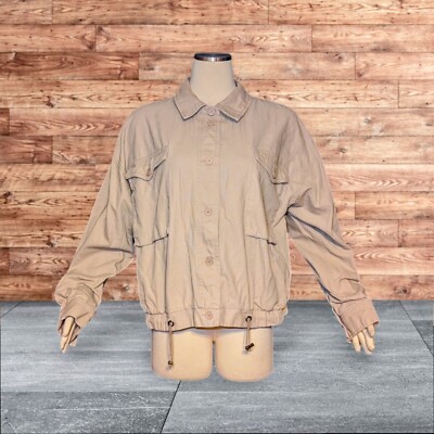 NO BOUNDARIES Denim Beige Button Up Jacket Juniors PLUS Size XXXL 21 ADJUSTABLE 
