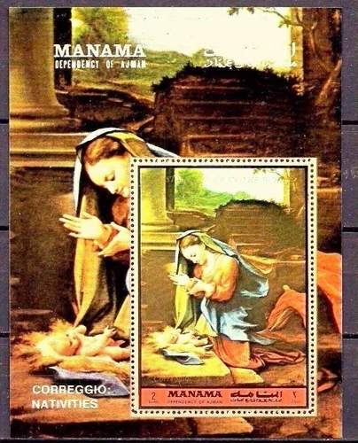 Manama Christmas Correggio Paintings Art Famous artists m/s perf MNH - Picture 1 of 1