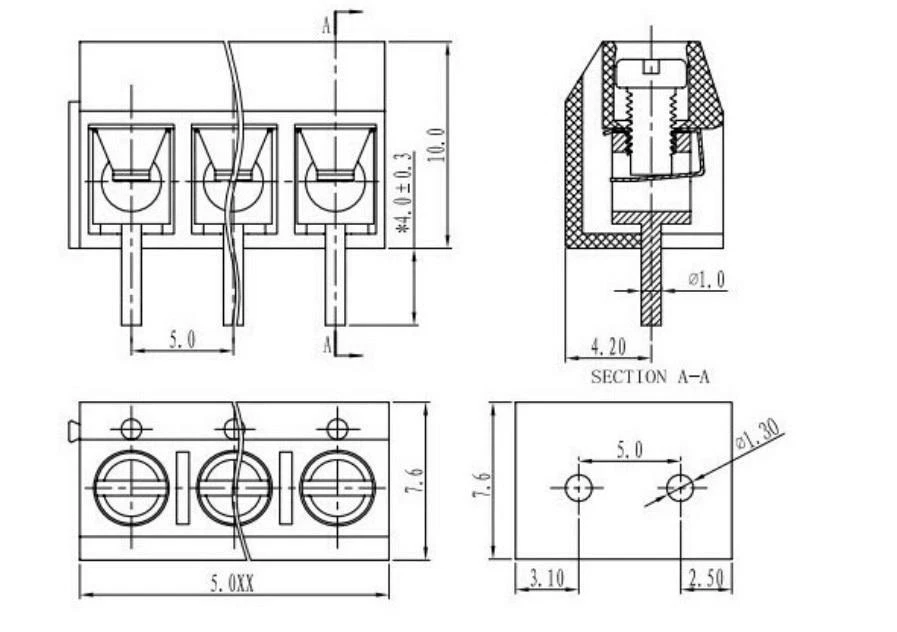 10pcs KF301-3P 3 Pin Screw blue PCB Terminal Block Connector 5mm Pitch - Image 2 of 2