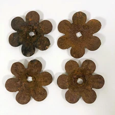 Antique Rusty Cast Iron Metal 3" Furniture Hardware Rosettes Floral Set of 4