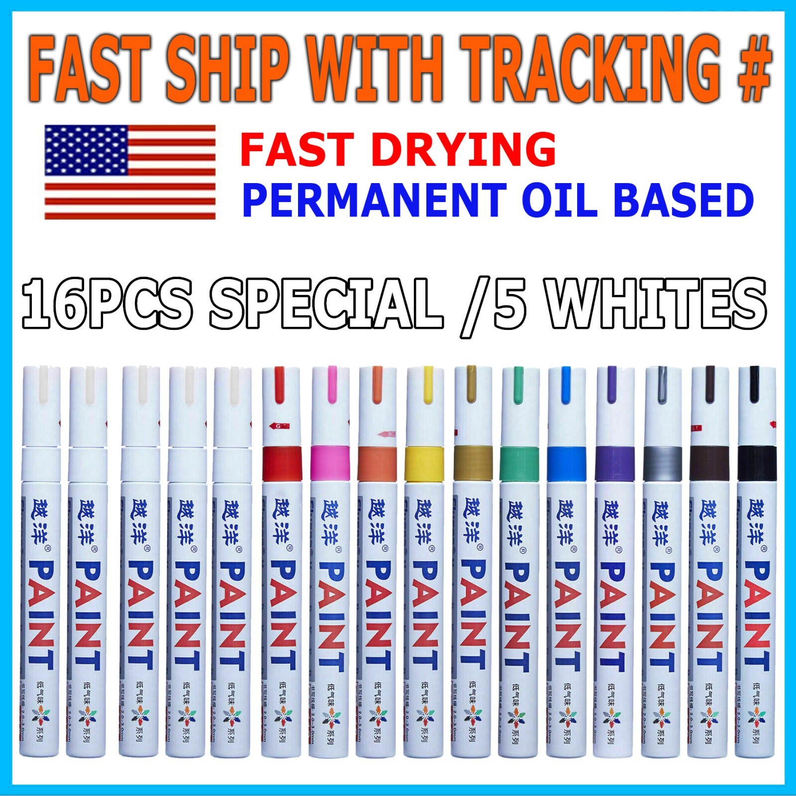 16Pc Waterproof Permanent Paint Marker Pen For Car Tyre Tire Tread Rubber Metal