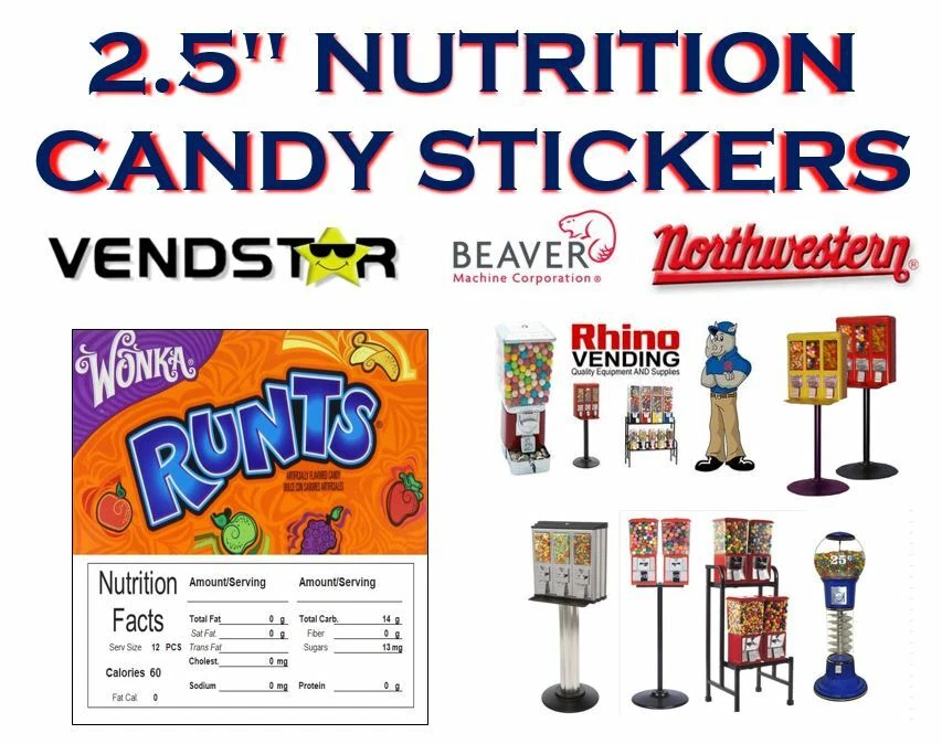 2.5 x 2.5 Bulk Vending Label Candy Machine Sticker Gumball RUNTS