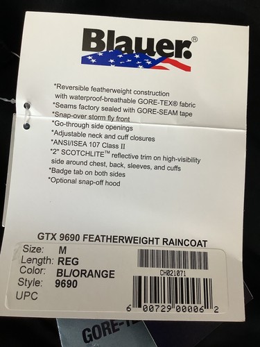 Blazer GoreTex Blk/Orange Reversible Rain Coat Sz. Med. NWT #9690 - Picture 8 of 11