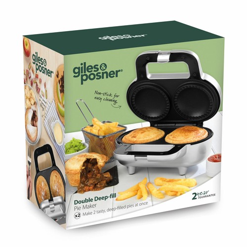 Giles & Posner EK4082G Antihaftbeschichtet Doppel Tieffüllung Kuchenbereiter 900 W Watt - Silber - Bild 2 von 8