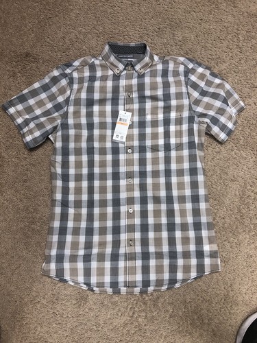 Geoffrey Beene Shirt Mens Small BrownPlaid Short Sleeve Button Down NEW - Picture 1 of 9