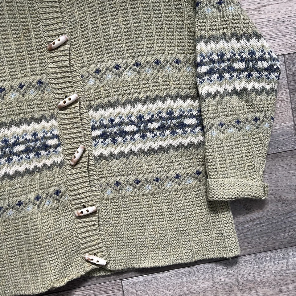 Cárdigan suéter Fair Isle de lana verde claro talla L vintage de St. John's Bay para mujer Foto 2 de 4