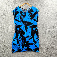 Veducci Womens Tunic Shift Dress Size 12 Blue Black Stretch Knit Sleeveless