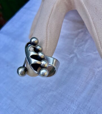 Bague Moderniste Scandinave En Argent 925 - Taille Extensible, Poinçon D'orfèvre, Occasion