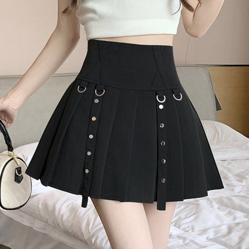 Falda corta para damas línea A plisada cintura alta gótica punk ropa de club nocturno escenario verano - Imagen 4 de 8