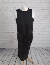 Asos Black Sleeveless Sequin Skirt Midi Dress Womens Size 10 ￼