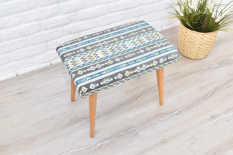 Handcrafted Footstool Ottoman - Boho Chic Home Deco - Modern Accent Furniture - Image 2 of 4