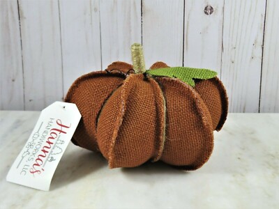 Hanna's Handiworks Burlap Pumpkin Burnt Orange Swizzle Stem Wire Vine 7 Inch NWT