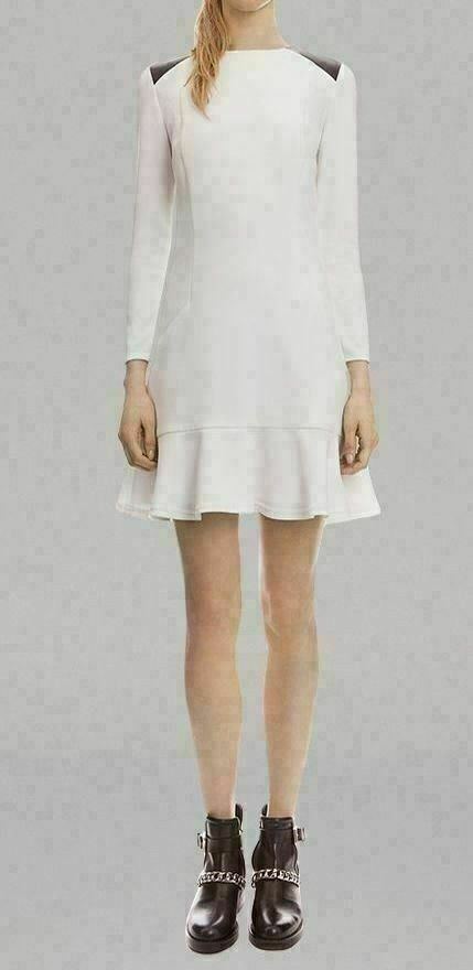 sandro leather dress Sandro Dress Faux Leather Shoulder Shift Dress SZ. 2 Ivory