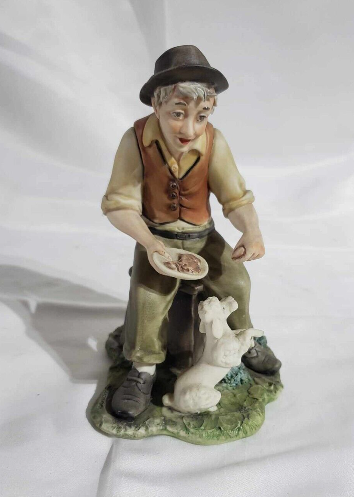 Capodimonte Man with Dog porcelain figurine/statue high end MADE IN ITALY vtg