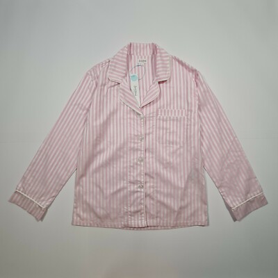 BedHead Damen-Pyjama-Oberteil rosa klein gestreift langärmelig Loungewear Shirt