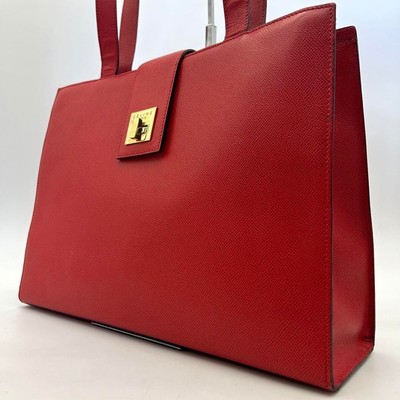 Vintage Old Celine Red Leather Shoulder Bag Turn Lock Authentic TOP CONDITION