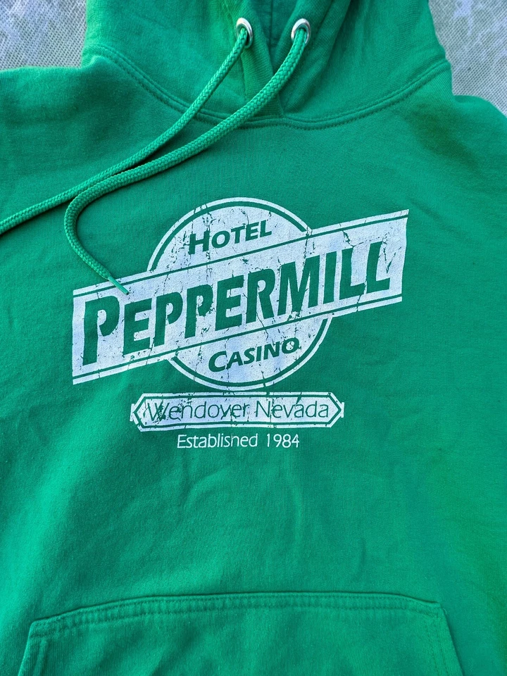 Sudadera con capucha verde vintage RARA Peppermill Hotel Casino Wendover Nevada talla M Foto 3 de 4