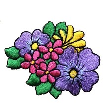 5081 2 1/8" Purple Pink Flower Embroidery Iron On Appliqu Patch