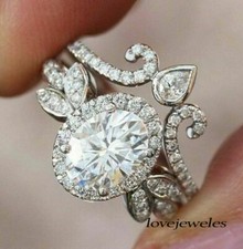 3.51CT Oval Lab Created Diamond Halo Lab-Created Ring Set 14K White Gold Finish