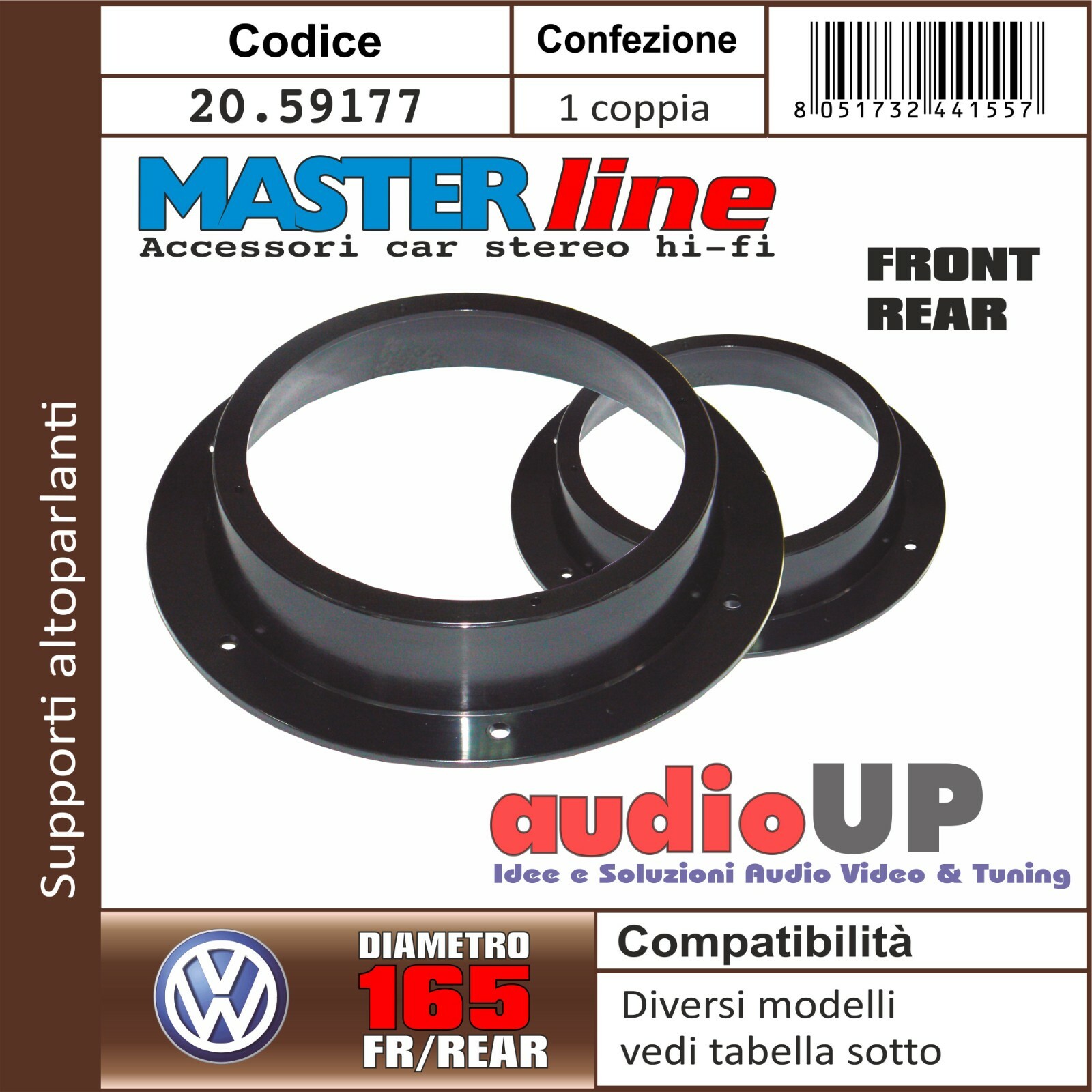 SUPPORTI ALTOPARLANTI DIAM 165 mm  CADDY DAL 2003> COPPIA ANTERIORI