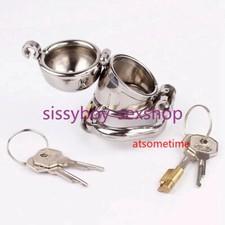 Double Lock Male Chastity Device Stainless Steel Chastity Cage Lock Ring Device