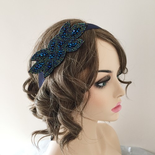 Beaded Crystal Flapper Headband 1920s Gatsby Party Fascinator Wedding Bridesmaid - Picture 15 of 19