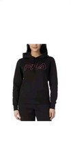 FILA Women's Fleece Hoodie Embroidered Logo Black Size M Soft Cotton Blend New