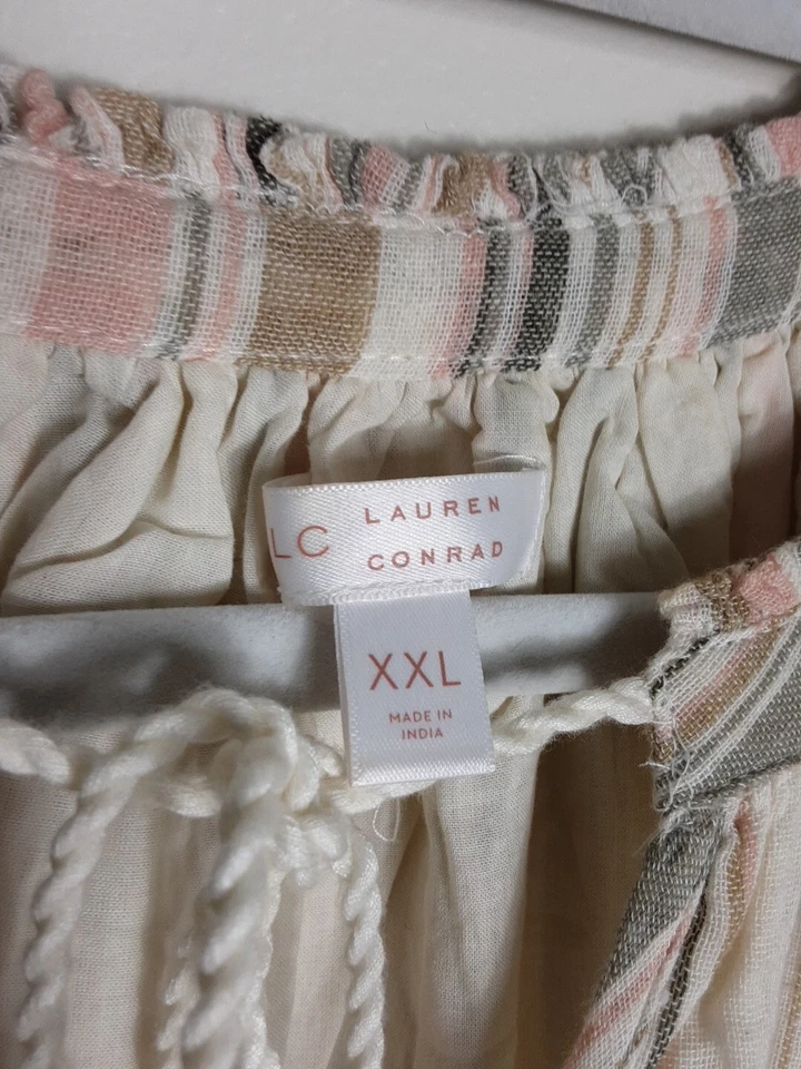 Vestido LC Lauren Conrad Mujer 2X Maxi Beige Rayas Sin Mangas Halter  Foto 4 de 4