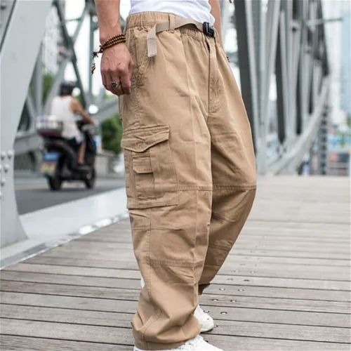 Men Baggy Pants Loose Cargo Trousers Hip Hop Pocket Dance Casual Big Size Pants - Picture 16 of 21