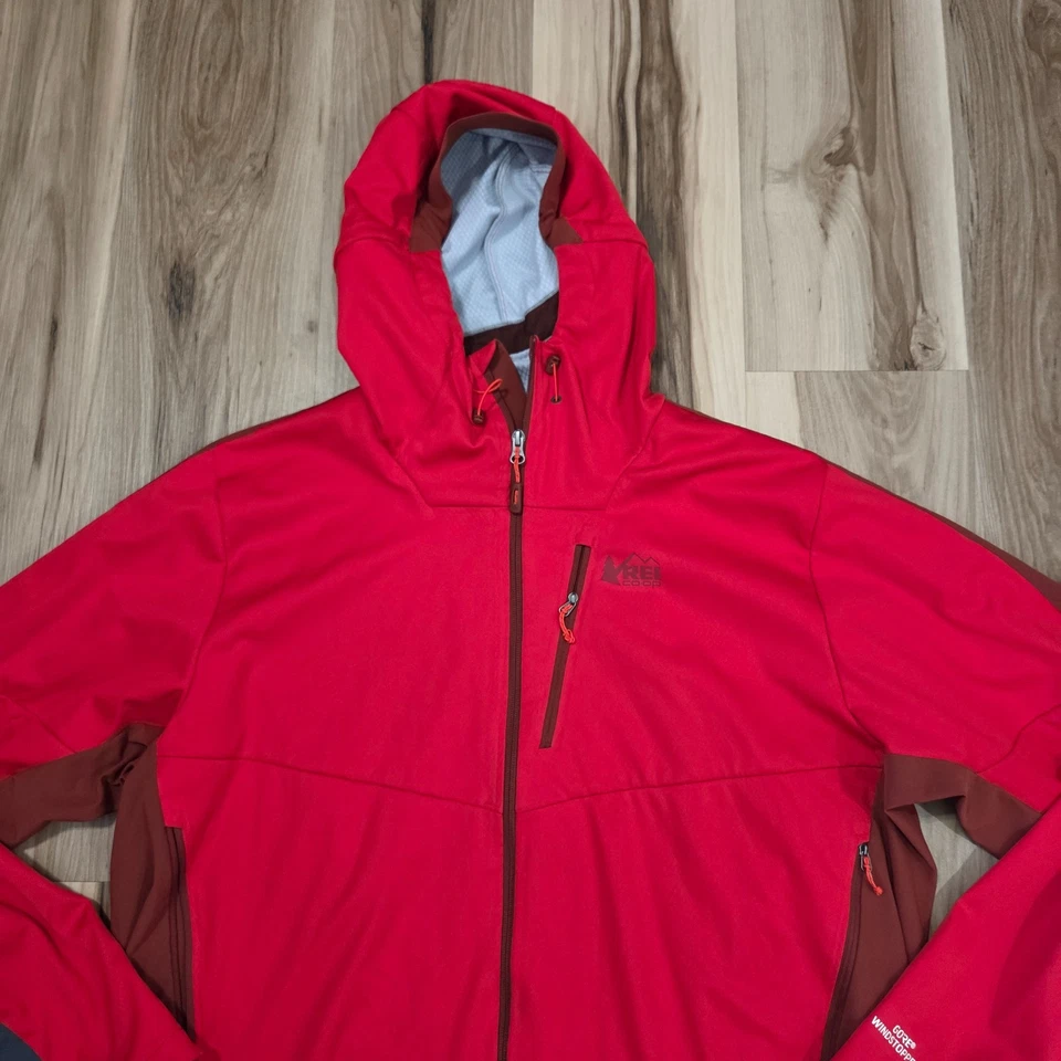 REI Co-op Jacket Mens XXL Red Zip Hood Windbreaker Gore Windstopper Goretex - Image 3 of 4