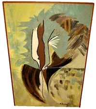 HENRI PENNEC Original Vintage Signed MCM Surreal Abstract Composition Painting