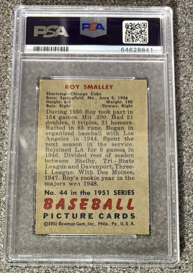 1951 Bowman #44 Roy Smalley Vintage Classificado PSA 8 (OC) Chicago Cubs - Imagem 2 de 2