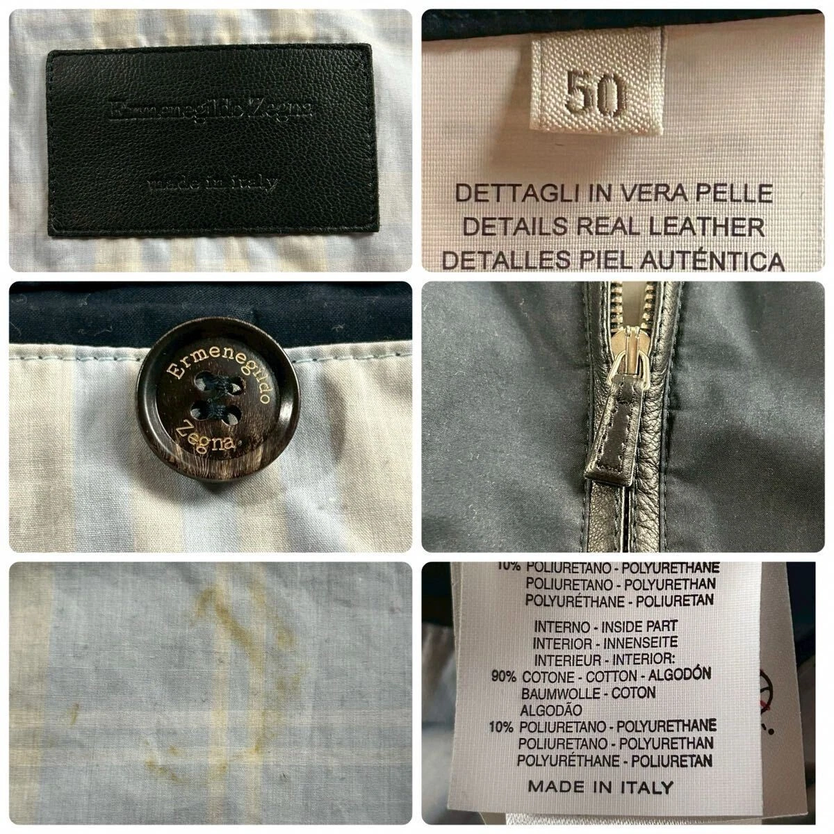 Ermenegildo Zegna Navy Leather-Trim Zip Blouson Jacket 50 Lightweight Italy - product detail image 10