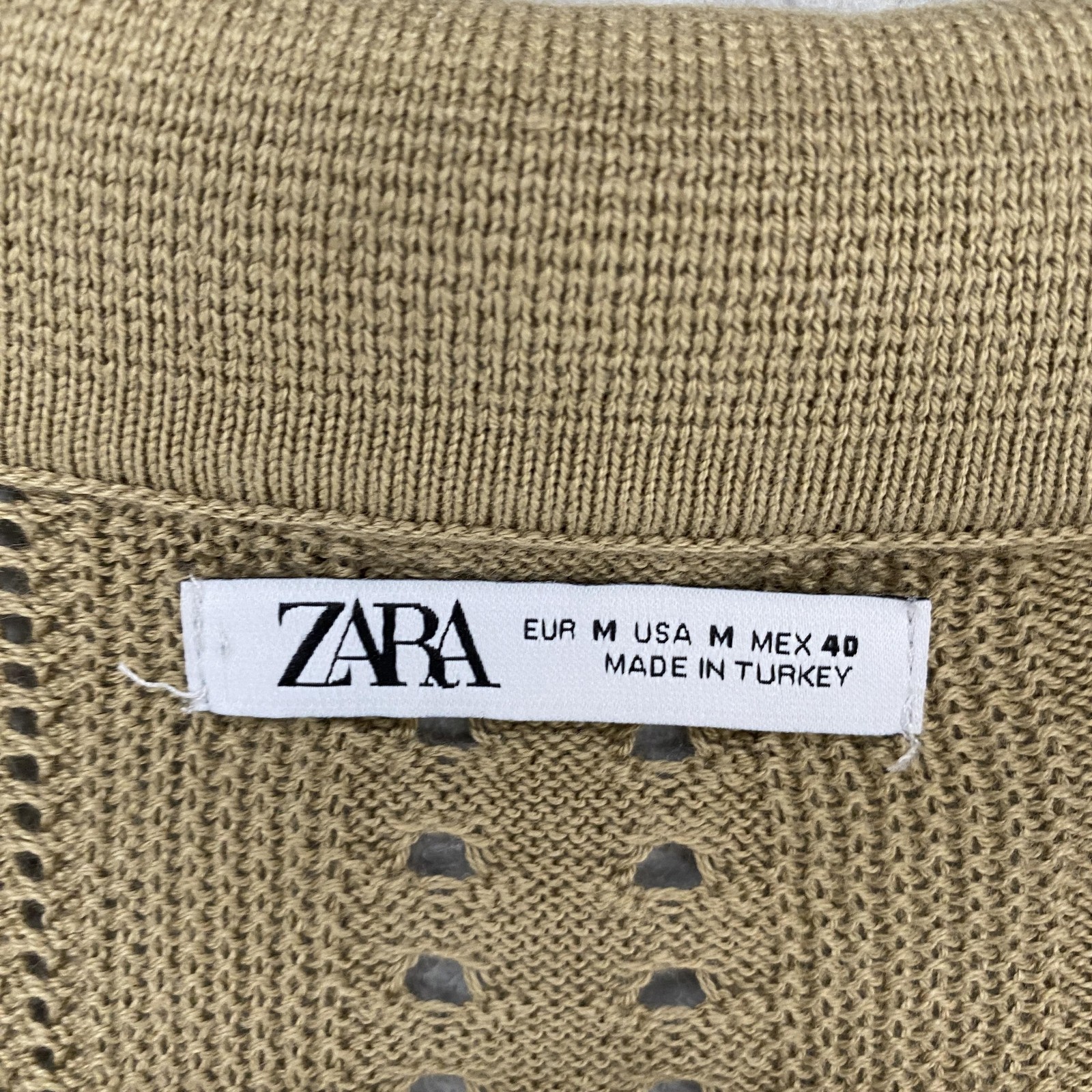 Zara Knit Button Up Shirt Mens Medium Tan Open Knit Short Sleeve Resort Sweater image 6
