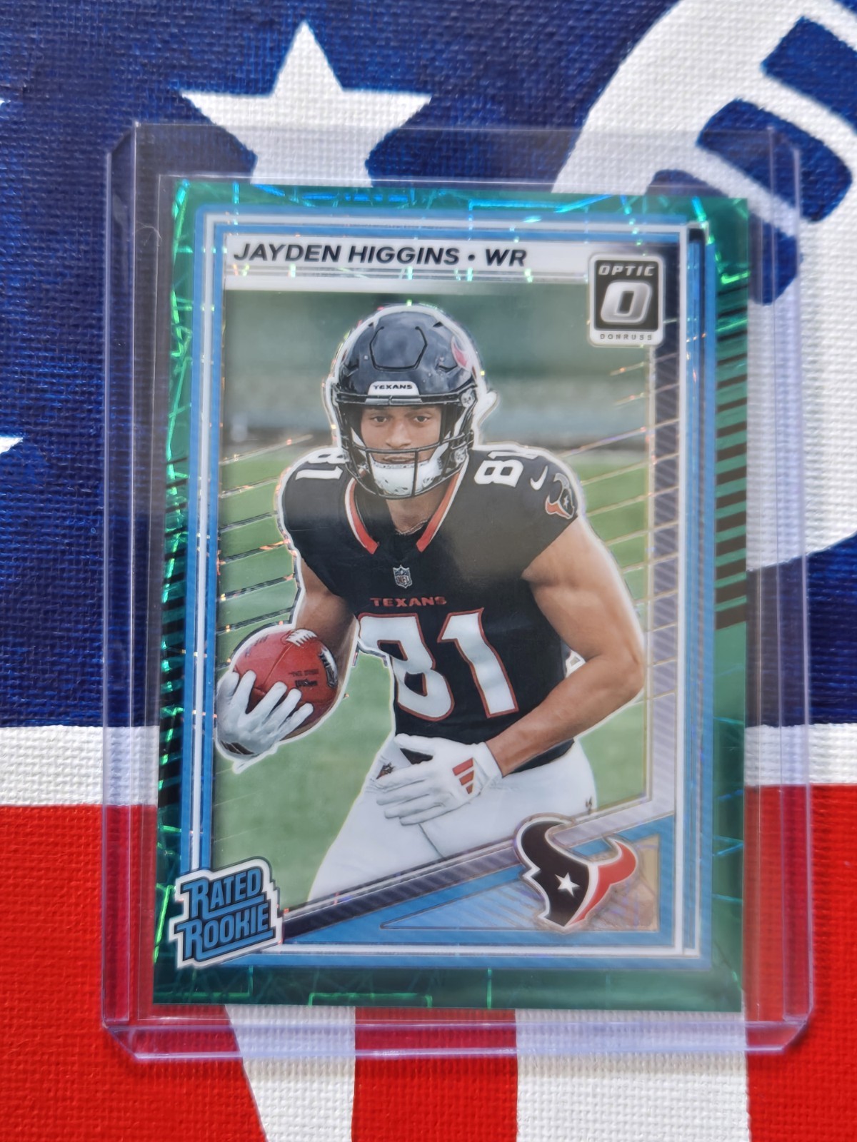 Jayden Higgins RC- Teal Velocity Lazer SSP #225- 2025 Panini Optic NFL- Texans