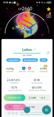 Mega Latios ( XXS ) ( Special Mega Background  ) Pokémon Trade  Go Description