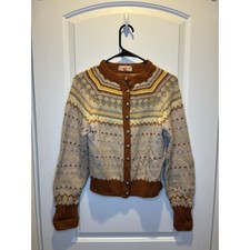 Womens Vintage Style 100 Wool Button Down Sweater Patterned Size XS/S
