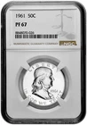 1961 50C Proof Silver Franklin Half Dollar NGC Graded PF 67 in New Holder White
