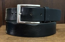 VTG Nautica Black Full Grain Italian Leather Belt Sz 32 1-5/16”Wide Read Desc