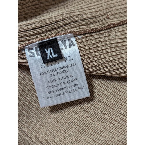 SER.O.YA Camel Beige Ribbed Knit V-Neck Long Sleeve Stretch Mini Dress Seroya XL - Picture 8 of 10
