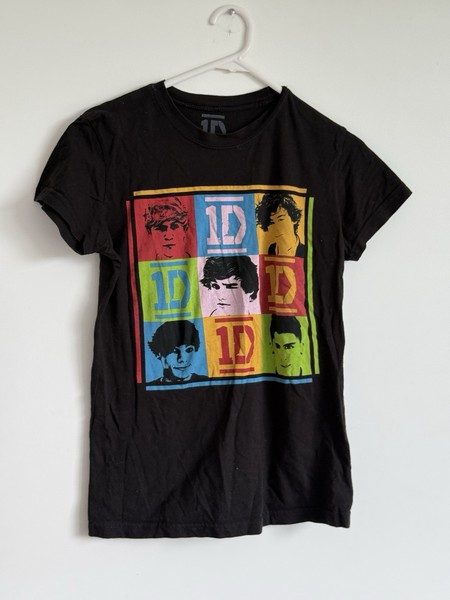 1D Women’s Ladies Black Black Pop Art Grid Graphic Tee Band Group T Shirt Size M