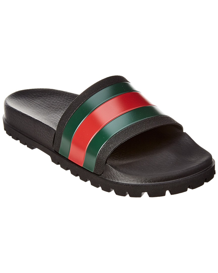 Gucci Web Rubber Slide Мужские черные 7 Великобритания 65390₽