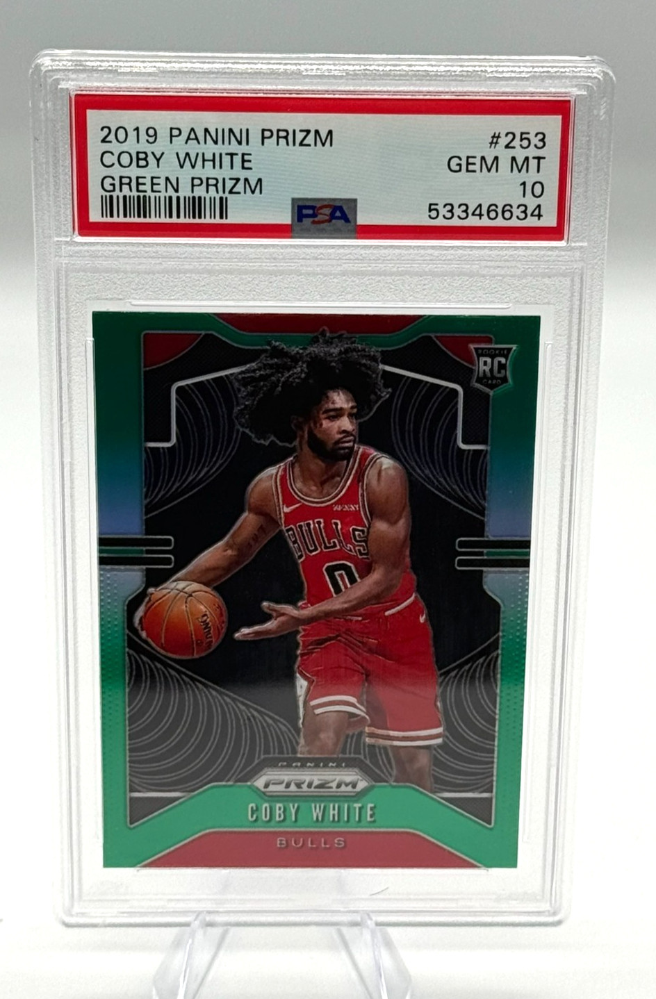 COBY WHITE 2019-20 PANINI PRIZM BASKETBALL ROOKIE BULLS RC GREEN PRIZM PSA 10